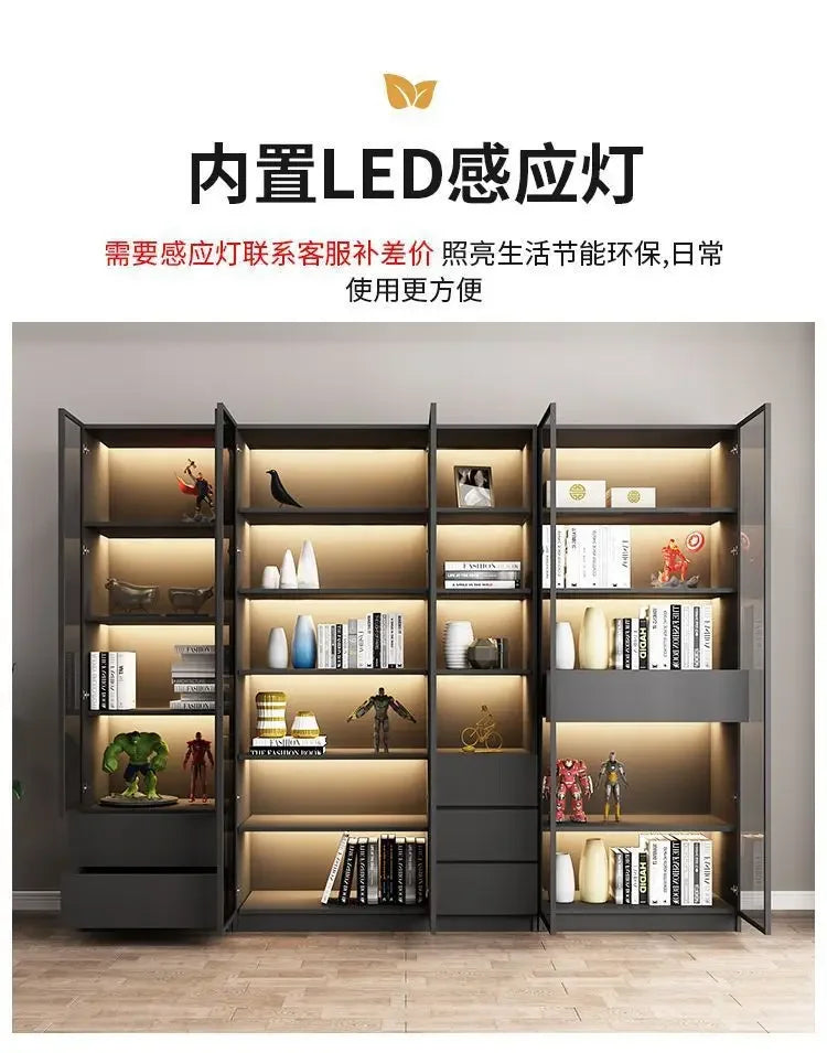Modern Dust-Proof Bookcase with Glass Door Display Cabinet Modern Luxury Customized Home Living Room Integrated Bookshelf