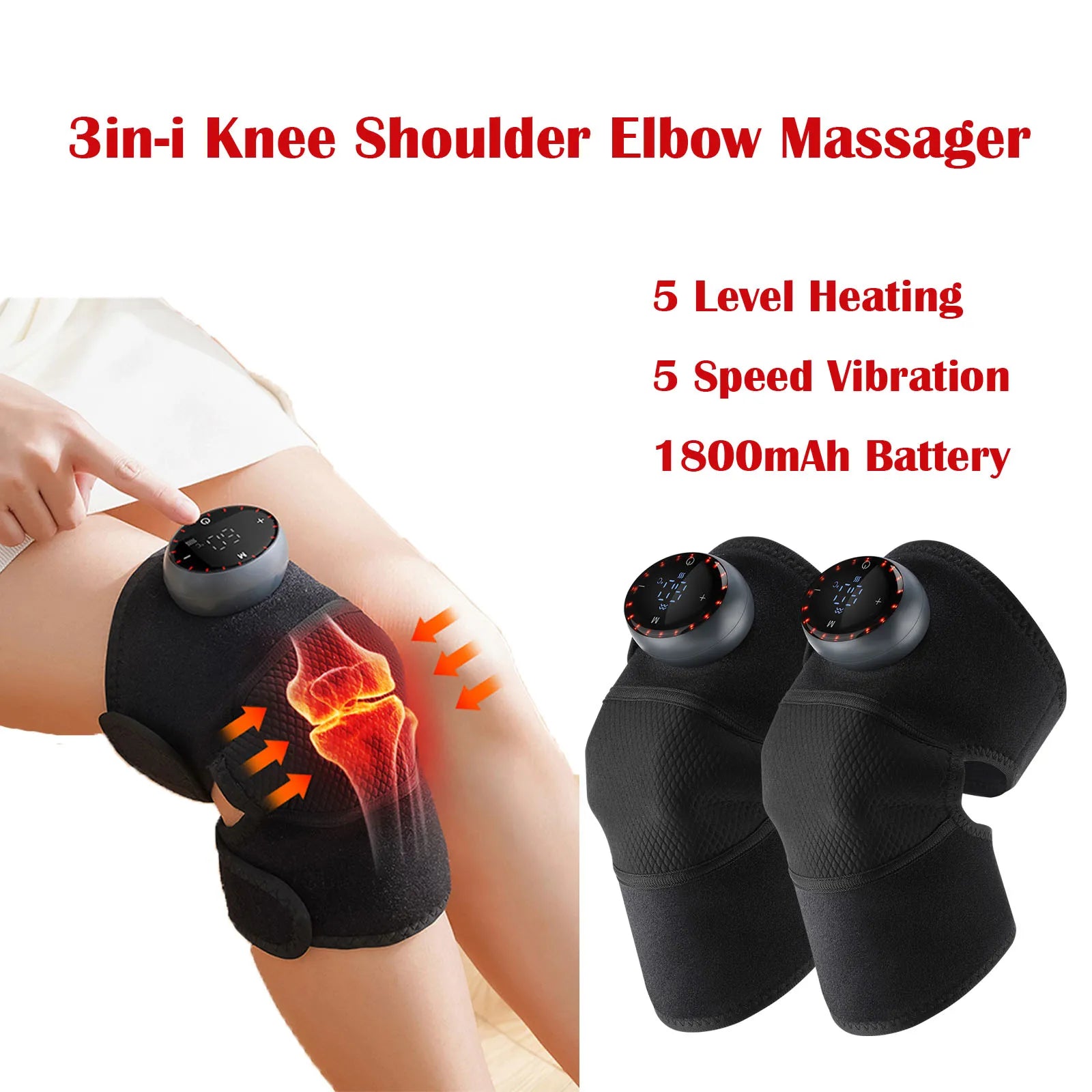 Wireless Heated Knee Massager Pads Brace Shoulder Elbow Support Muscle Wrap 6 Levels Hot Compress Reduce Stress Joint Health