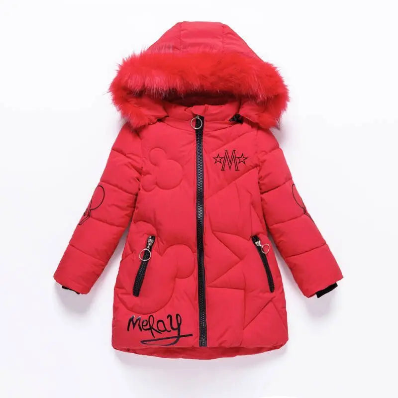 5-14 Years Old Winter Boys Girls Jacket Long Style Hooded Fur Collar Colorful Heavy Coat For Kids Children Outerwear