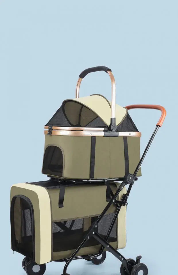 Detachable Double-decker Pet Stroller Cat and Dog Outdoor Stroller Lightweight Foldable Pet Stroller Portable Pet Basket