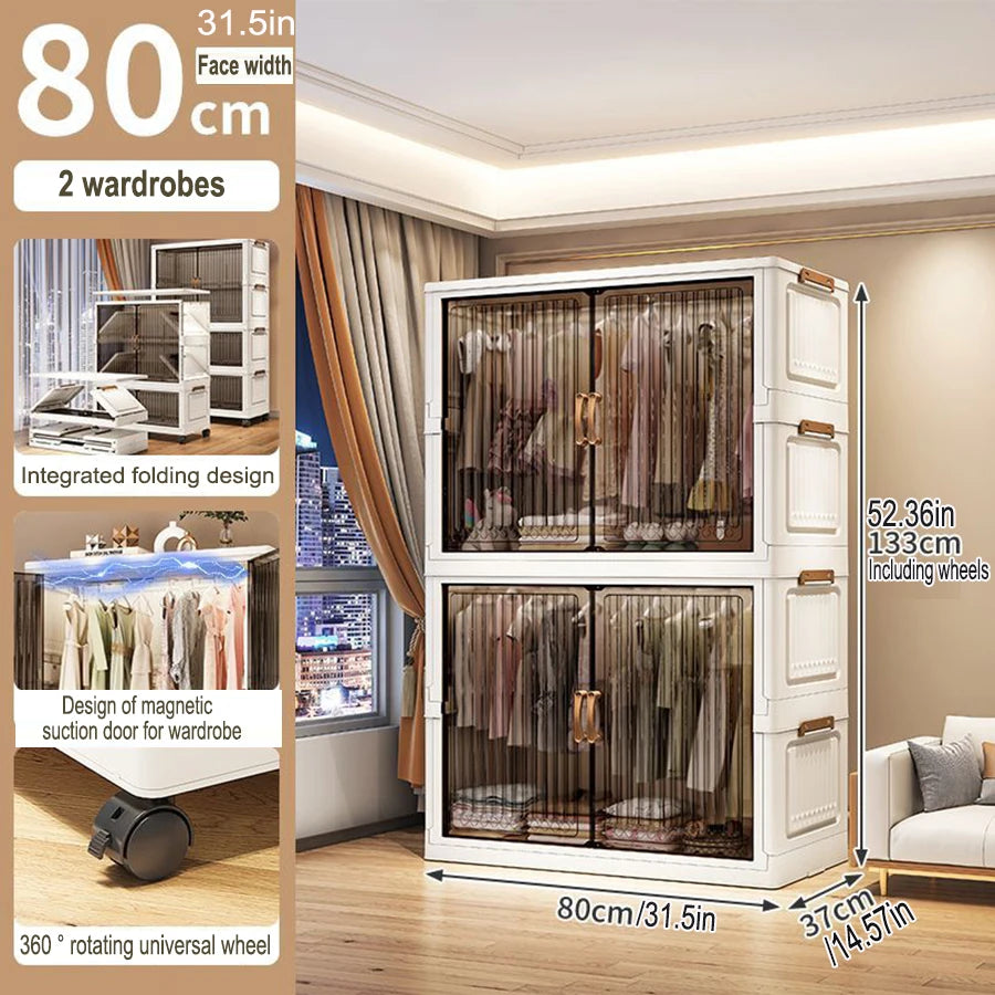 Multifunction Folding Storage Cabinet Dustproof Wardrobe Sundries Cabinet Closet Organizer Locker Storage Box