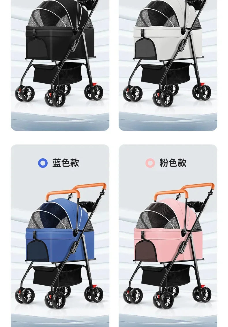 Pet Stroller Dog Cat Large and Small Dog Out Pet Cart Outdoor Travel Lightweight Foldable Cat Supplies