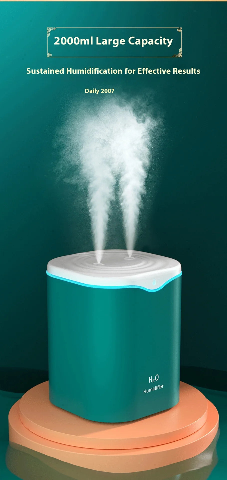 Large Capacity Dual Spray Humidifier Usb Home Bedroom 2L Silent Water Replenisher Air Purifier Wireless Water Diffuser Office