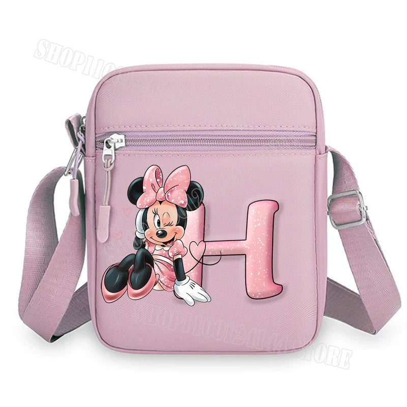 Mickey Minnie Disney Women Pink Shoulder Bag Fashion Mini Oxford Mobile Phone Bag Crossbody Bag Kawaii Ladies Waist Pack Gift