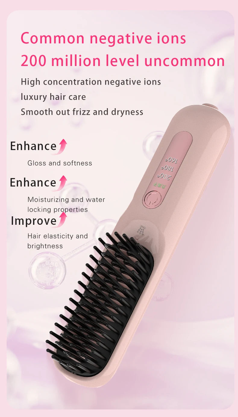 Negative Ion Hair Straightening Brush,360° Flexible Teeth,Fast Heat with 3 Adjustable Temperatures,Safe Anti-Scald Protection