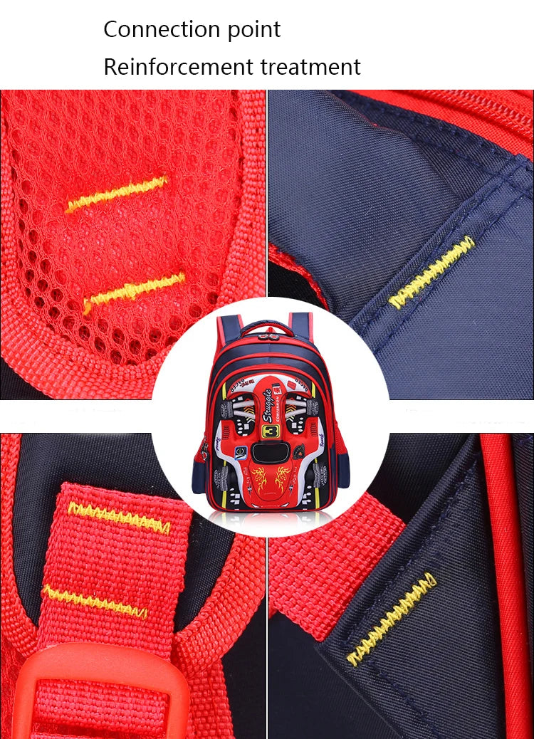 Waterproof Lightweight 3D Car Backpack Kindergarten Kid Preschool Backpack Young Children Boy Girl SchoolBag Primary Red Blue