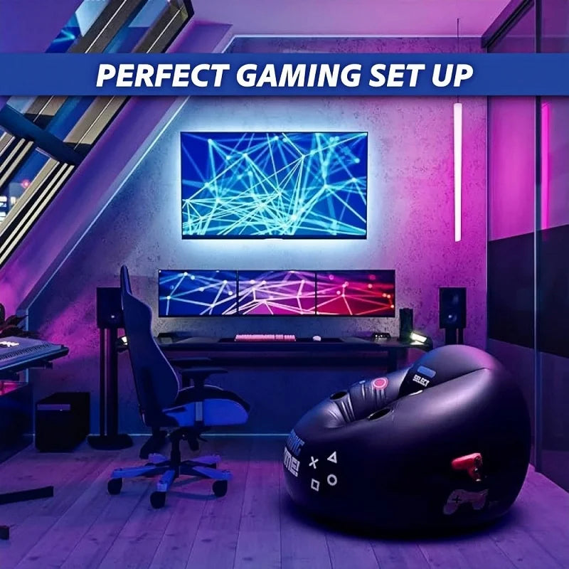 Creative Esports Game Inflatable Circular Sofa Chair with Cup Holder and Side Pockets Music Karaoke Black Bean Bag Sofa