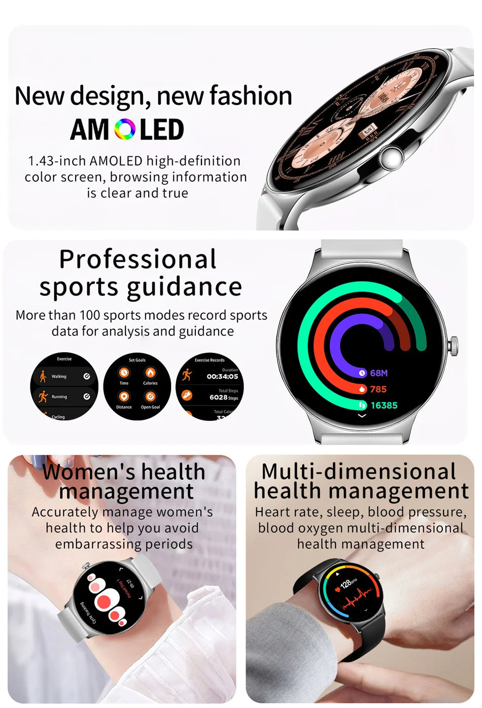 For Huawei Xiaomi New Ultra Thin Smart Watch Women Screen Always Display Time Sports Bracelet Bluetooth Call Fashion Smartwatch