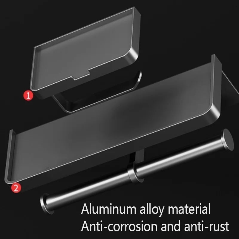 No Drill Toilet Paper Holder Wall-Mounted Aluminum Alloy Toilet Paper Holder Tissue Rack Tissue Holder Bathroom Accessories