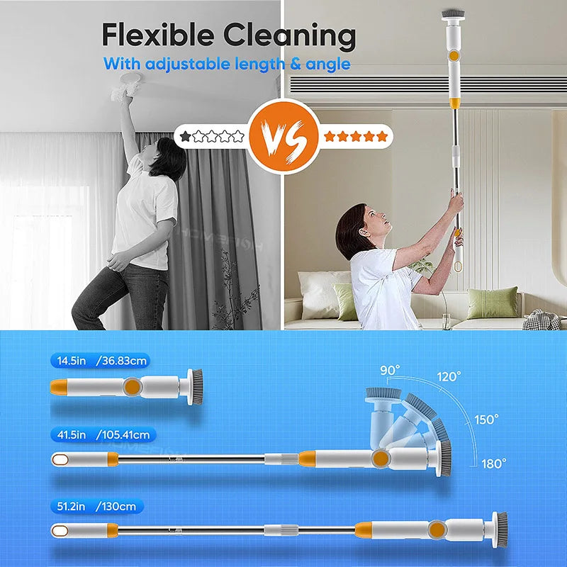 HOMFISH 2025 NEW 8-in-1 Electric Spin Scrubber Wireless Cleaning Brush  Waterproof Bathroom Scrubber Adjustable Extension Handle