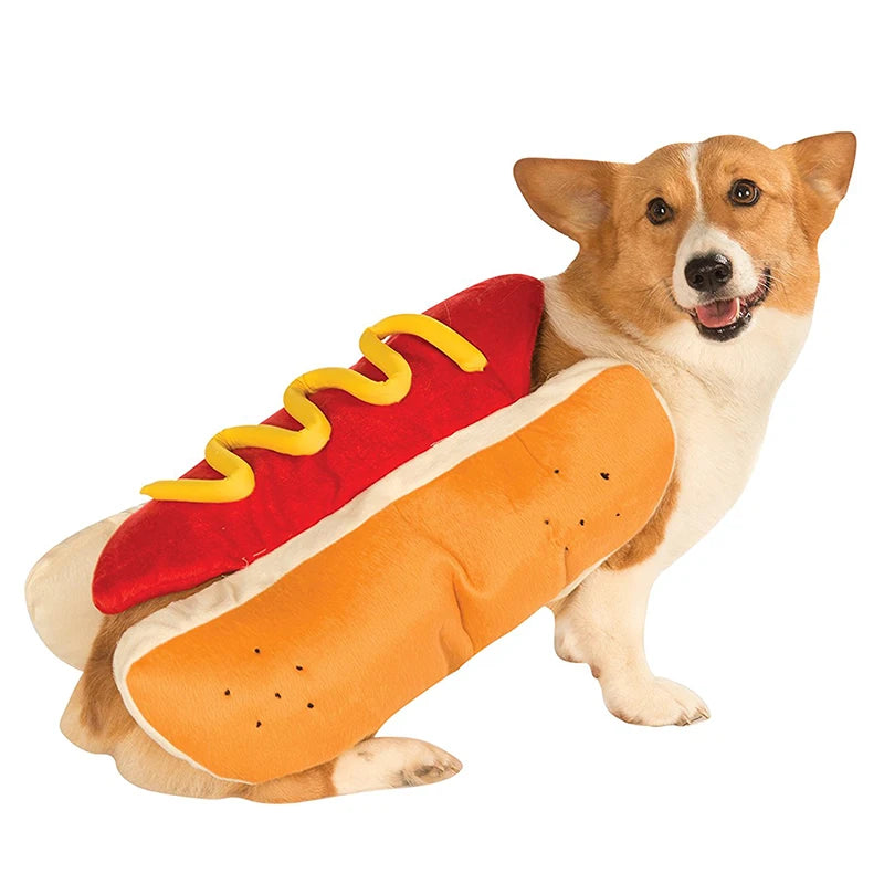 Dog Funny Halloween Costumes Hot Dog Shaped Dachshund Sausage Adjustable Clothes Pet Apparel Dressing Up Cat Party Costume Suit