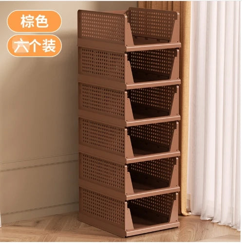 6 Pack Folding Closet Organizers Storage Box, Stackable Plastic Storage Basket, Closet Organizers and Storage Drawer Shelf Stora