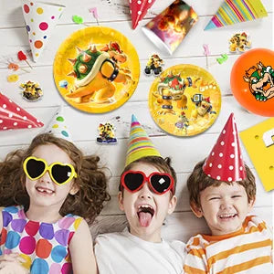 Party Supplies for Bowser Birthday,112pcs Decorations for King Kuppa party Banner,Plates,Cake Toppers,Tablecloths,Backdrop etc.