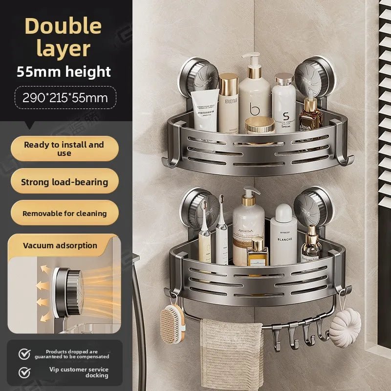 Bathroom suction cup triangular basket storage rack, bathroom washbasin corner, no need to drill holes, wall-mounted toilet