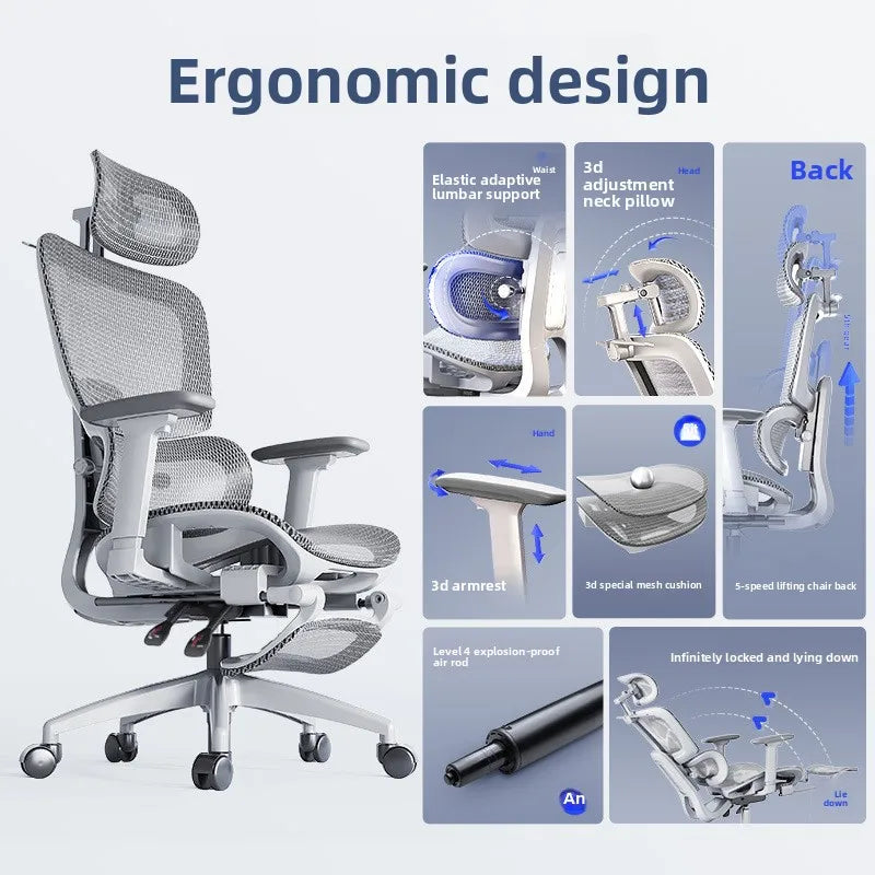 Ergonomic Computer Chair, Reclining Office Swivel Chair, Aluminum Alloy Legs Four-Level Gas Rod
