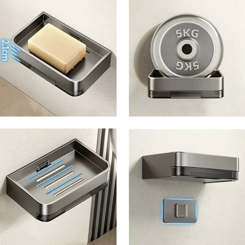 Bathroom Soap Holder Free-Punching Wall Mounted Soap Sponge Holder Organizer Double drainage Soap Dish Bathroom accessories