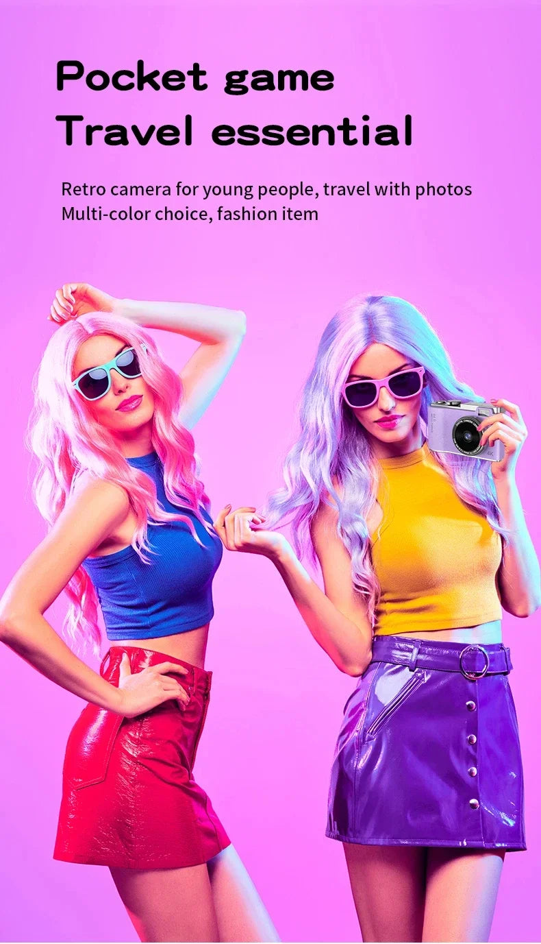 Digital Camera 4K HD Kid Camera 48MP Autofocus Vlogging Camera 2.4 Inch Retro Fashion Portable Video Camcorder for Beginners