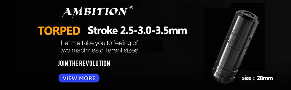 Ambition Torped 32 Powerful Brushless Motor 4.0mm-4.5mm-5.0mm Stroke Rotary Tattoo Pen Machine With RCA Cord For Tattoo Artists