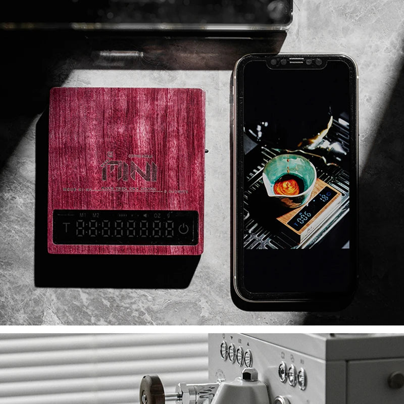 MUVNA Mini Digital Wood scale, Professional Electronic Coffee Scale for Espresso/Hand Drip Coffee 0.1g of high-precision, 2kg