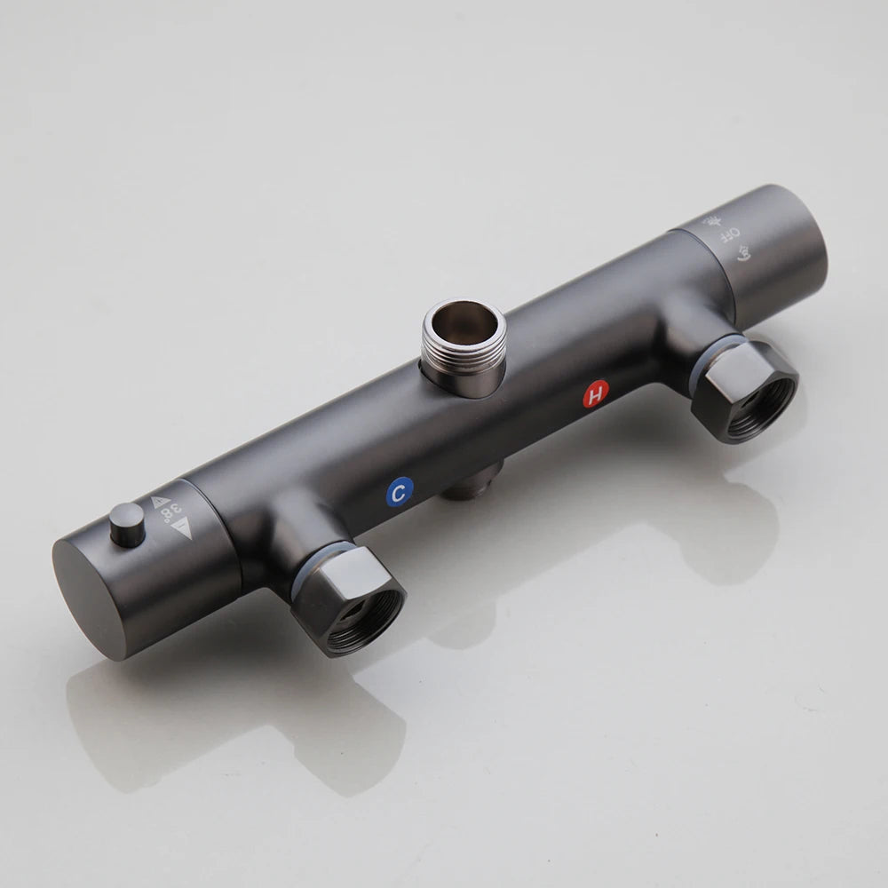 KEMAIDI Grey Constant Temperature 38° Shower Set Intelligent Brass Bathroom Faucets Hot Cold Rainfall  Bathtub Shower System