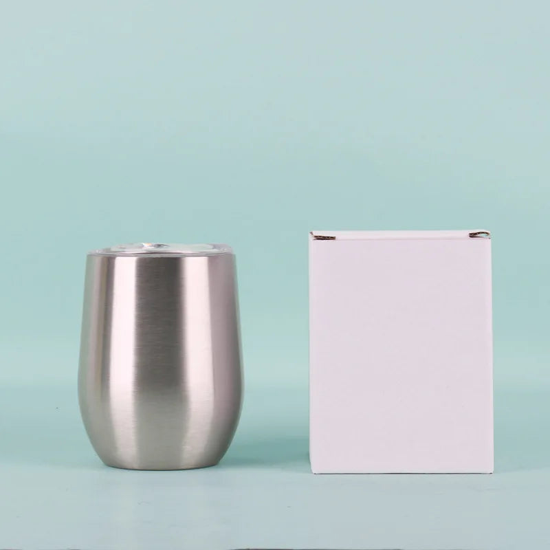50pcs Custom 12oz double wall stainless steel wine tumbler insulated vacuum egg shape wine tumbler with sliding lids