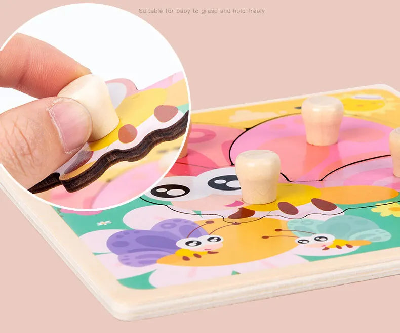 Baby Toys Montessori Wooden Puzzles Children Toys Hand Grab Board Animals Cognition Educational Learning Toys For Kids 1-3 Years
