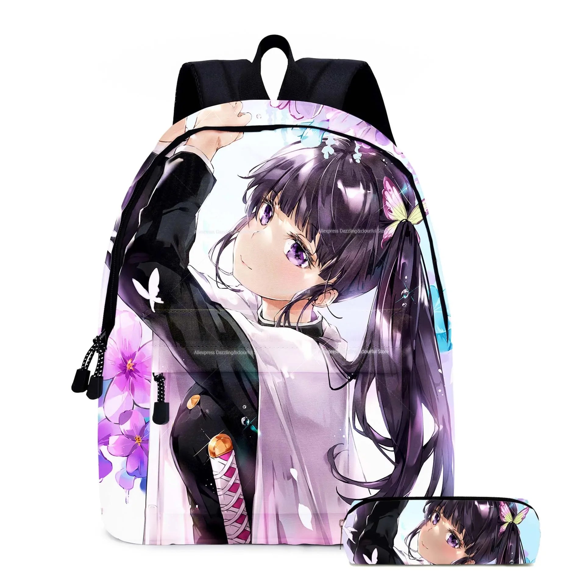 Demon Slayer Nezuko Backpacks 2pcs Girls School Bags Kimetsu No Yaiba Kids Anime Bagpacks Female Male Bookbag Gifts
