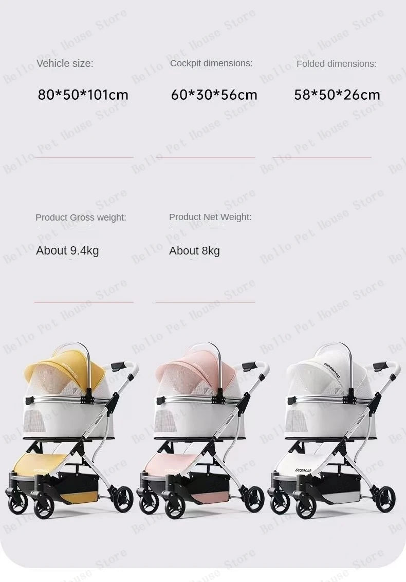 High appearance Pet Stroller Detachable Multifunctional Pet Carrier  Lightweight and Foldable  Portable Pet Stroller Dogs Buggy