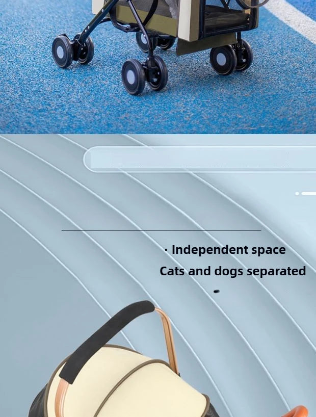 Detachable Double-decker Pet Stroller Cat and Dog Outdoor Stroller Lightweight Foldable Pet Stroller Portable Pet Basket