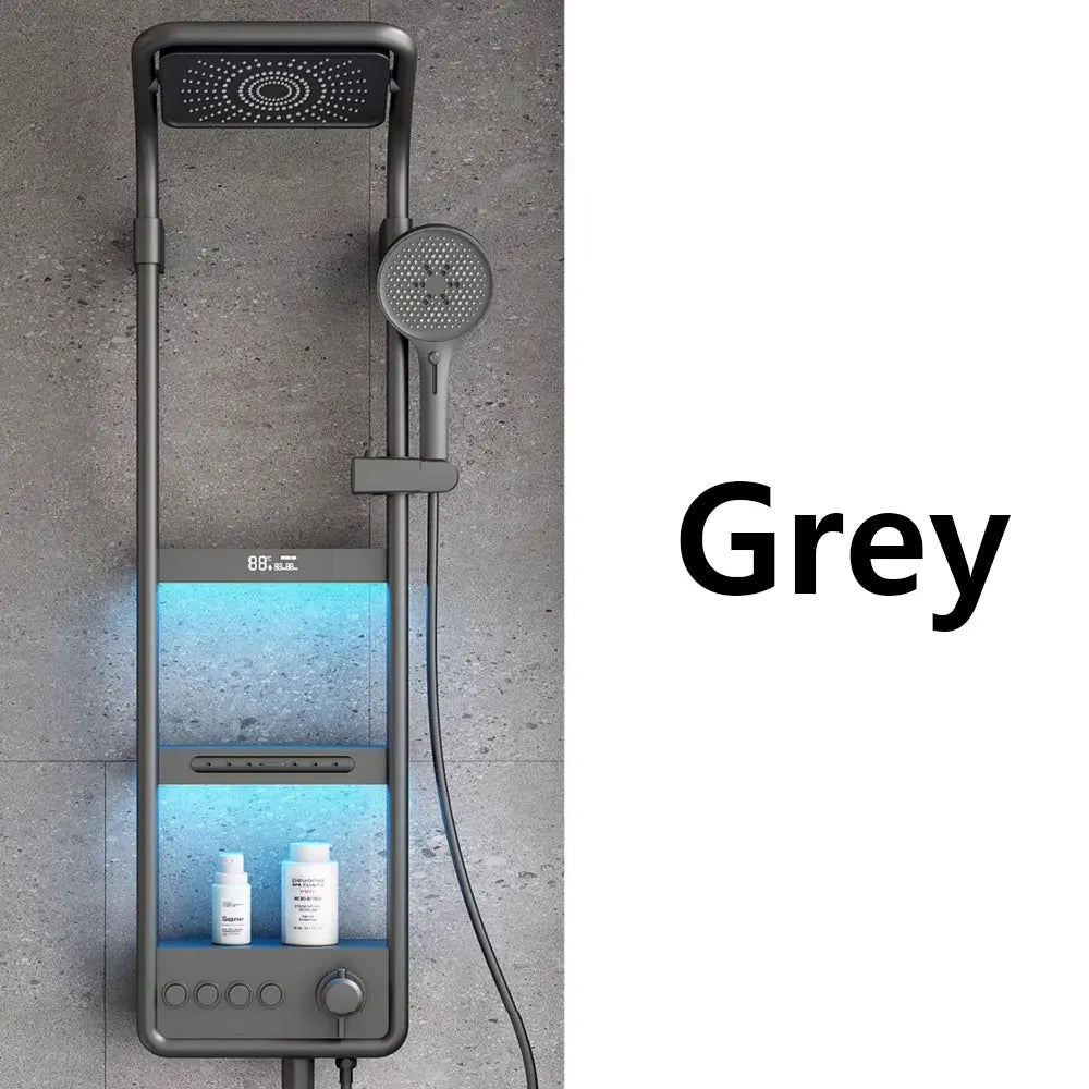 Luxury Smart Bathroom Fuacet Shower System LED Digital Display Thermostatic Mixer Shower Panel SPA Massage Back Spray Shower Set