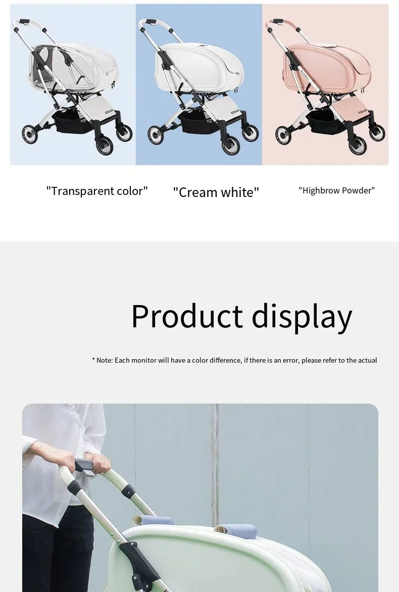 2024 Pet Stroller Transparent Pet Cart Dog Walking Cart Small Medium Sized Dog Pulled Stroller Lightweight Foldable Detachable