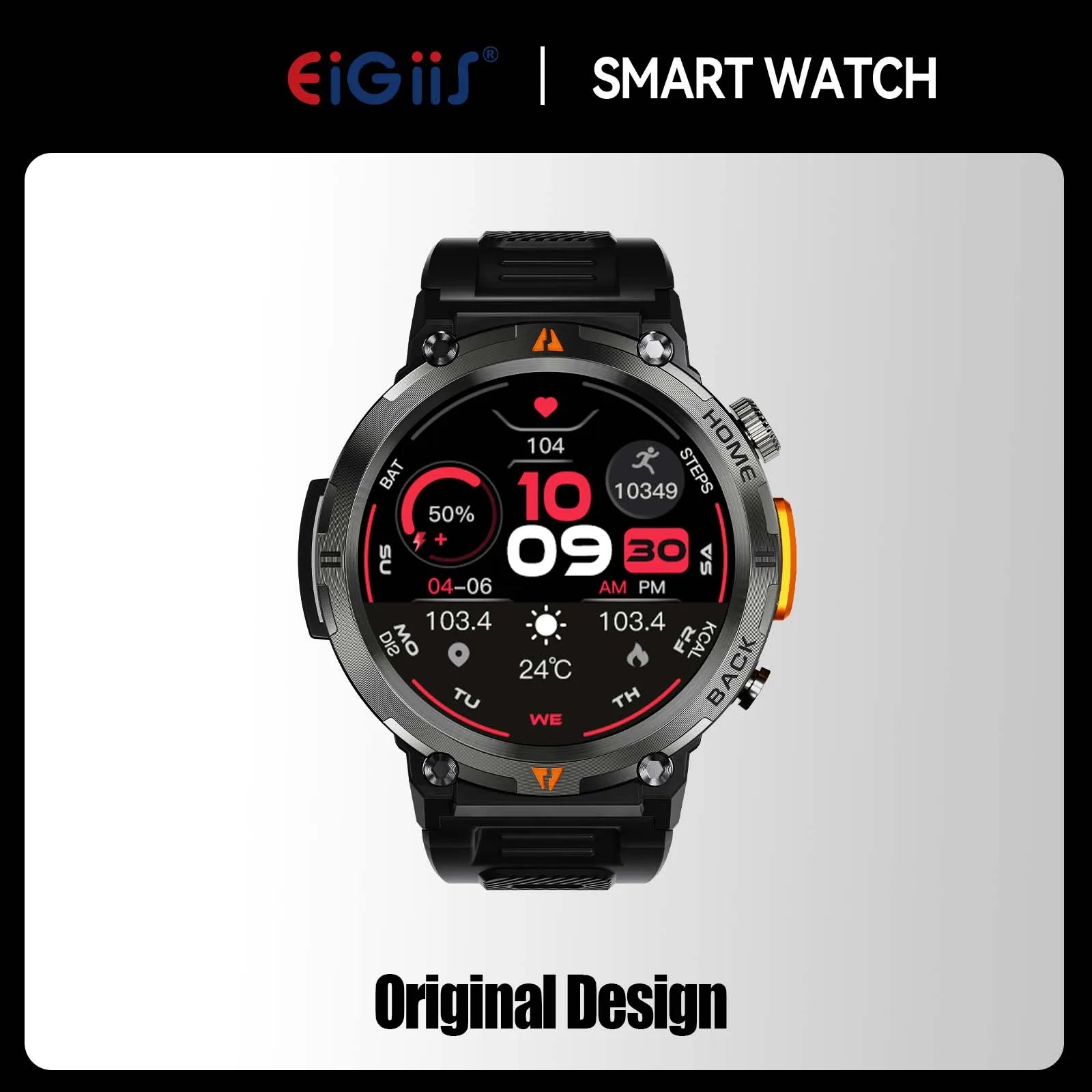 EIGIIS KE3 Smart Watch 3ATM Waterproof Original Design For Men Bluetooth Call Health Monitor With Flashlight 100+ Sports Modes