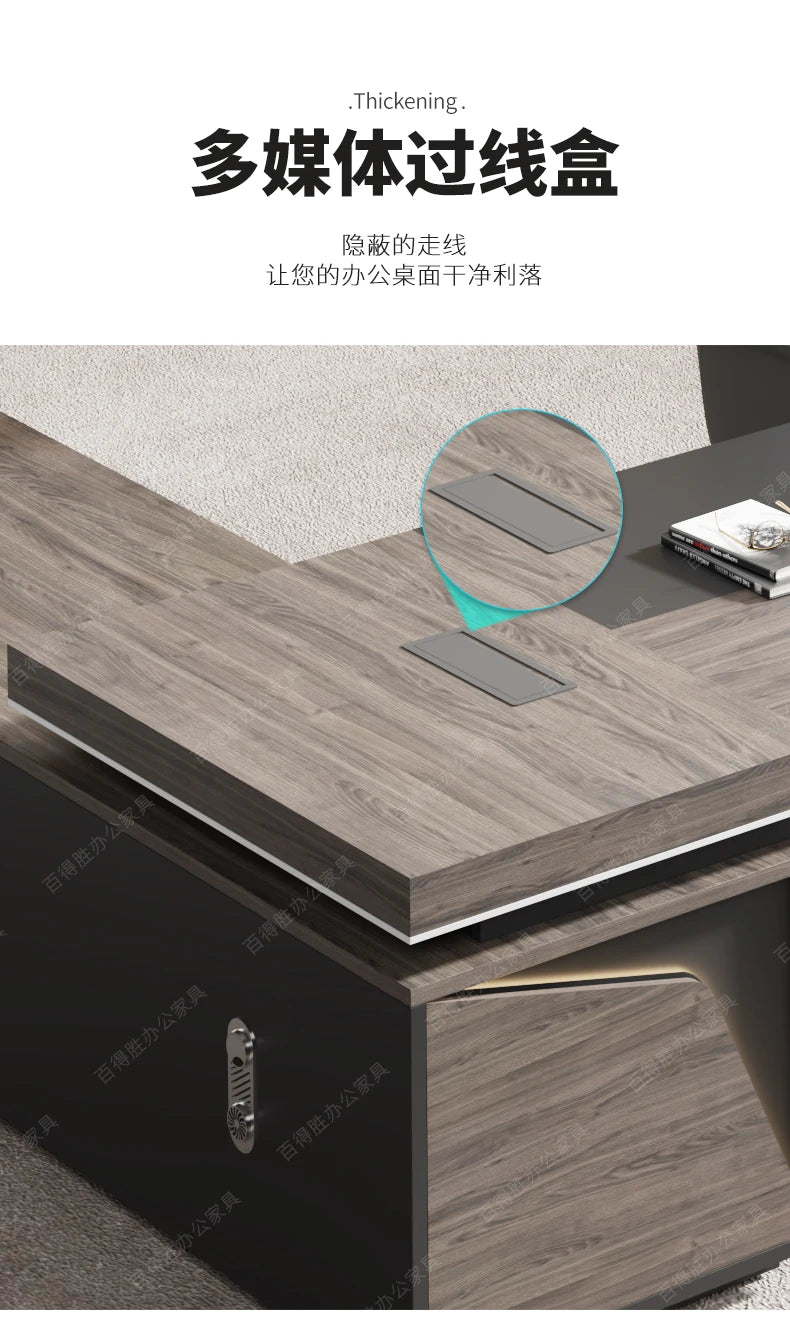 Light Luxury Vintage Office Desk Organizer L Shaped Mid Century Dark Wood Computer Desks Work Art Bureau Meuble Office Furniture