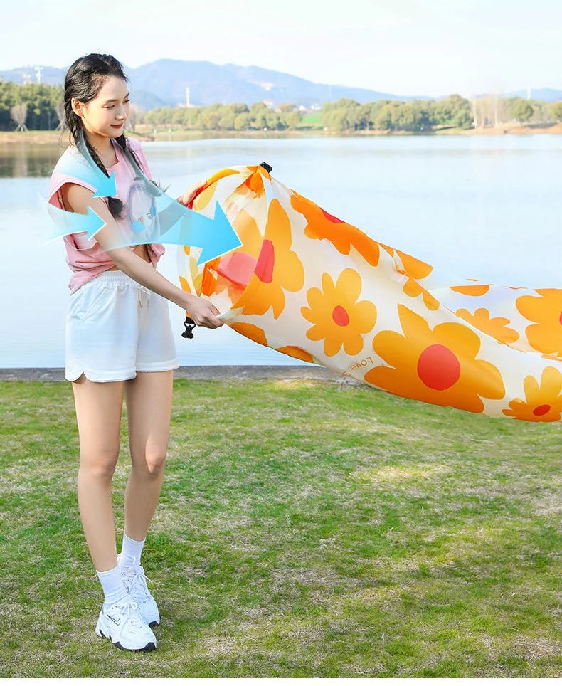 Outdoor Lazy Non Inflatable Sofa Folding Portable Air Cushion Bed Picnic Camping Yellow White Air Bed