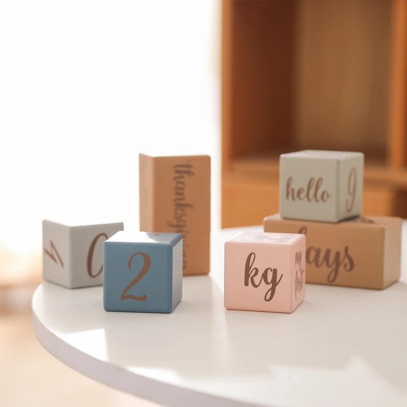 7pcs/set Wooden Baby Month Milestone Digit Record Card Newborn Birthday Gift Souvenir Baby Photo Photography Accessorie With Box