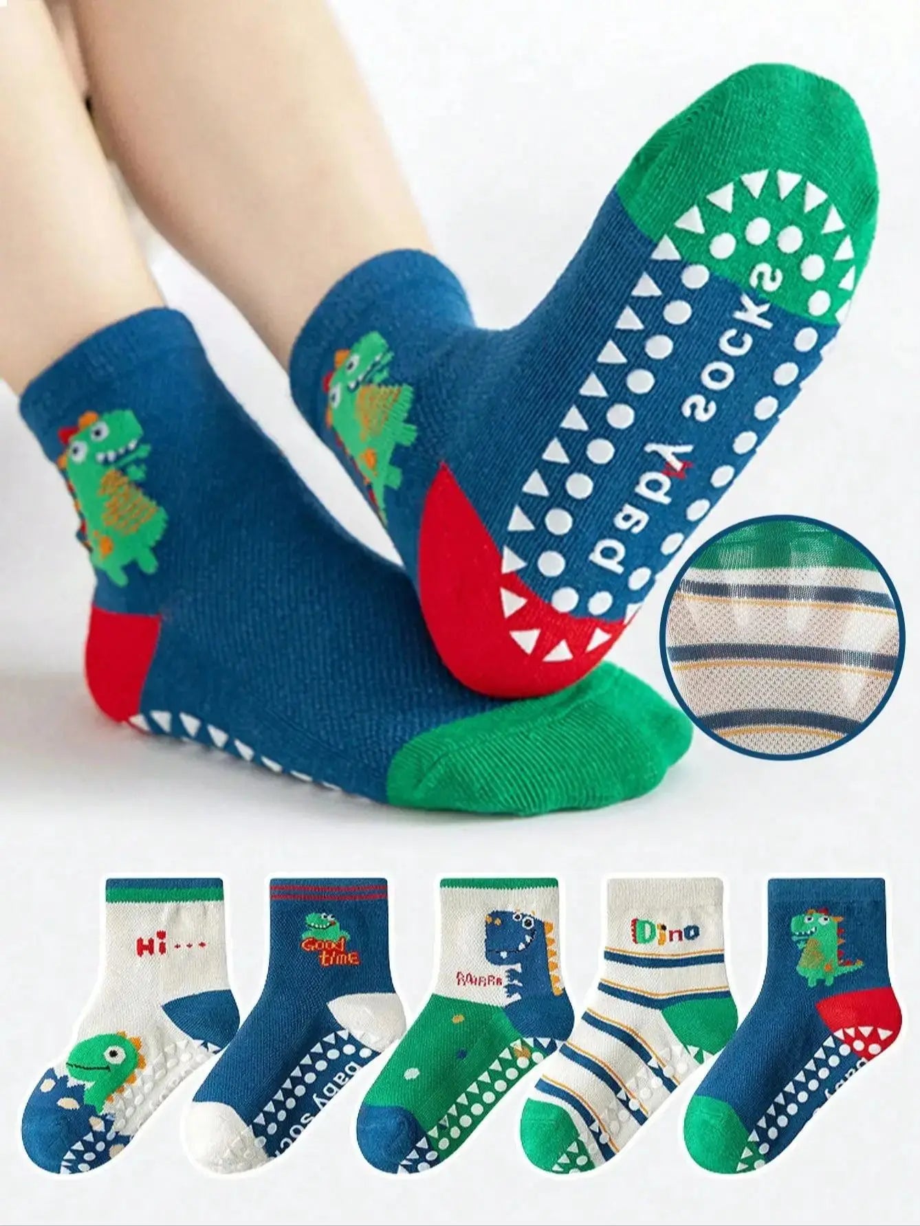 5 Pairs of Floor Socks Cartoon Glue Floor Socks Letter Stripes Animal Dinosaur Baby Socks for Boys and Girls Soft Bottom Indoor Non-Slip Socks Suitable for Daily Life