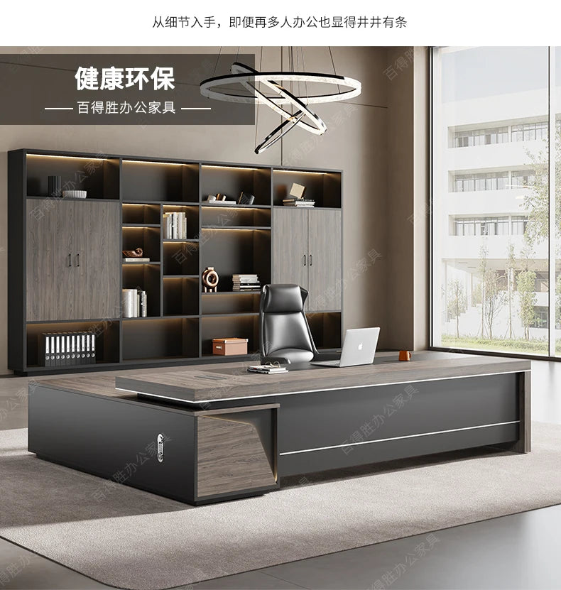 Light Luxury Vintage Office Desk Organizer L Shaped Mid Century Dark Wood Computer Desks Work Art Bureau Meuble Office Furniture