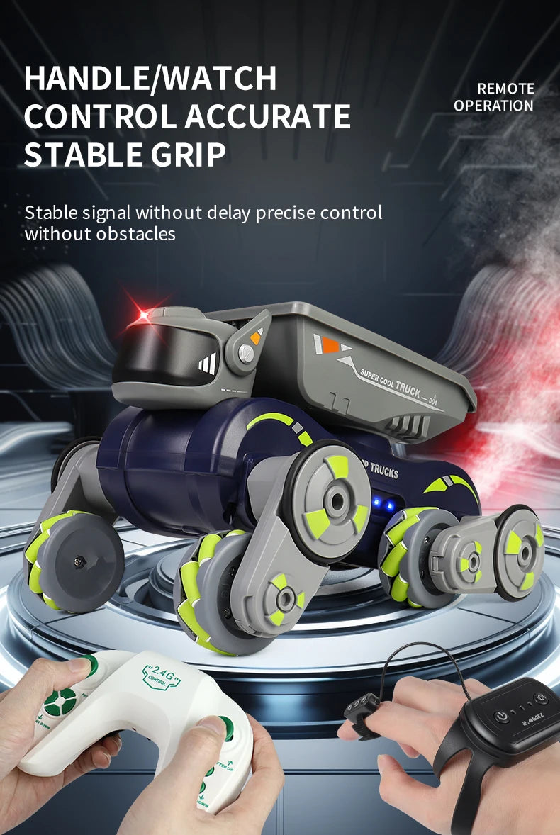 Rc Stunt Car 8-Wheel Mechanical Robot Dog with Lights Spray for Kids Remote Gesture Sensing Control Electronic Pet Toy Car