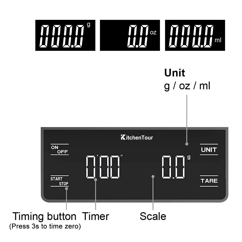 Digital Coffee Scale with Timer 3kg Multifunction Kitchen Tools 0.1g Precision LCD Display for Pour over Drip Espresso Weighing