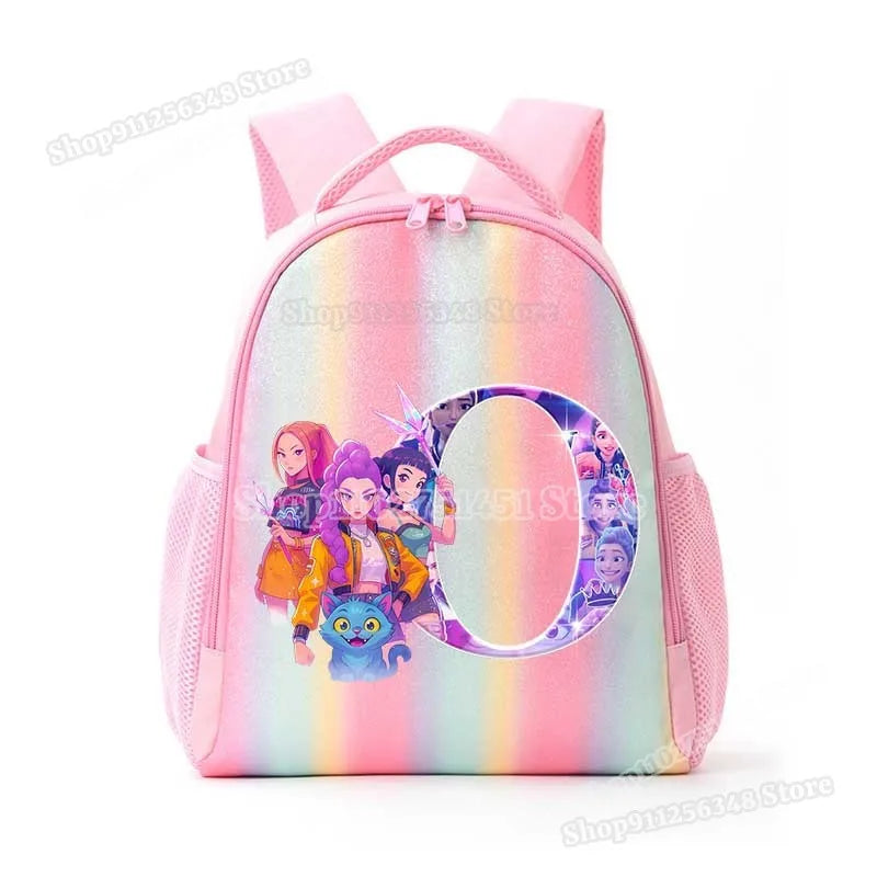Anime K-pop Demon Hunters Letter A-Z Print Kids Backpack Girls Lightweight Casual School Back Pack Rainbow Color Mochilas Gifts