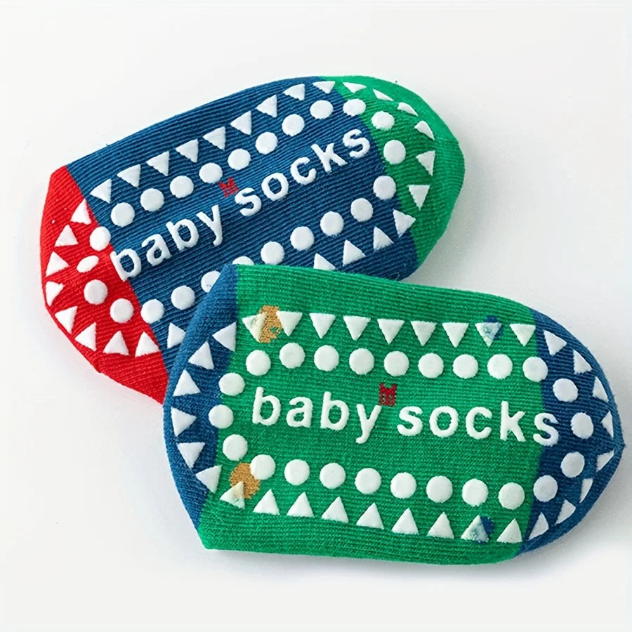 5 Pairs of Floor Socks Cartoon Glue Floor Socks Letter Stripes Animal Dinosaur Baby Socks for Boys and Girls Soft Bottom Indoor Non-Slip Socks Suitable for Daily Life