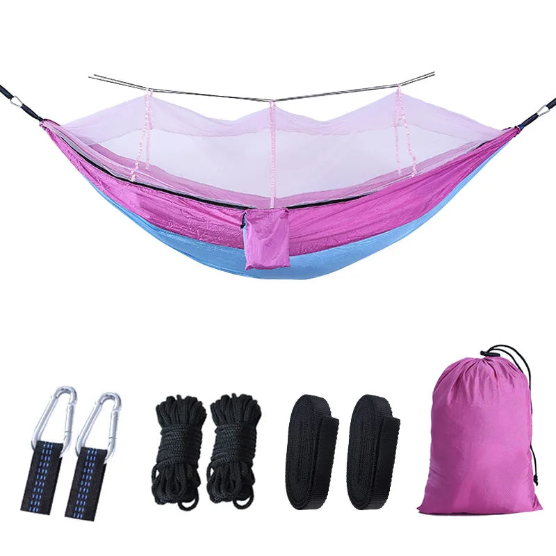 Lightweight Portable Outdoor Camping Hammock with Mosquito Net High Strength Parachute Fabric Hanging Bed Hunting Sleeping Swing