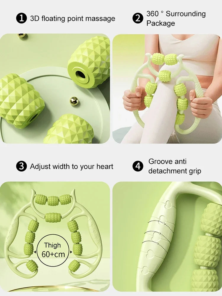 Leg Slimming and Muscle Relaxation Circular Roller with 12 Wheels, Thigh Slimming Massage Tool, Leg Clamp for Slimming