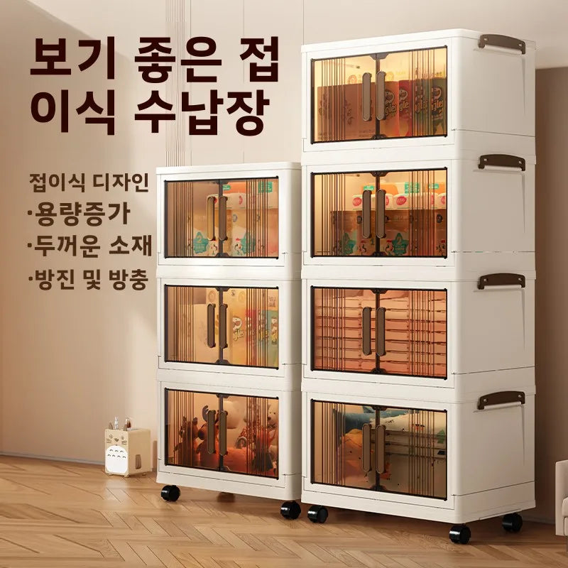 Free Installation Storage Cabinet Living Folding Storage Box Organizer Clothes Livin Dress Room Folding Snack Cabinet with Wheel