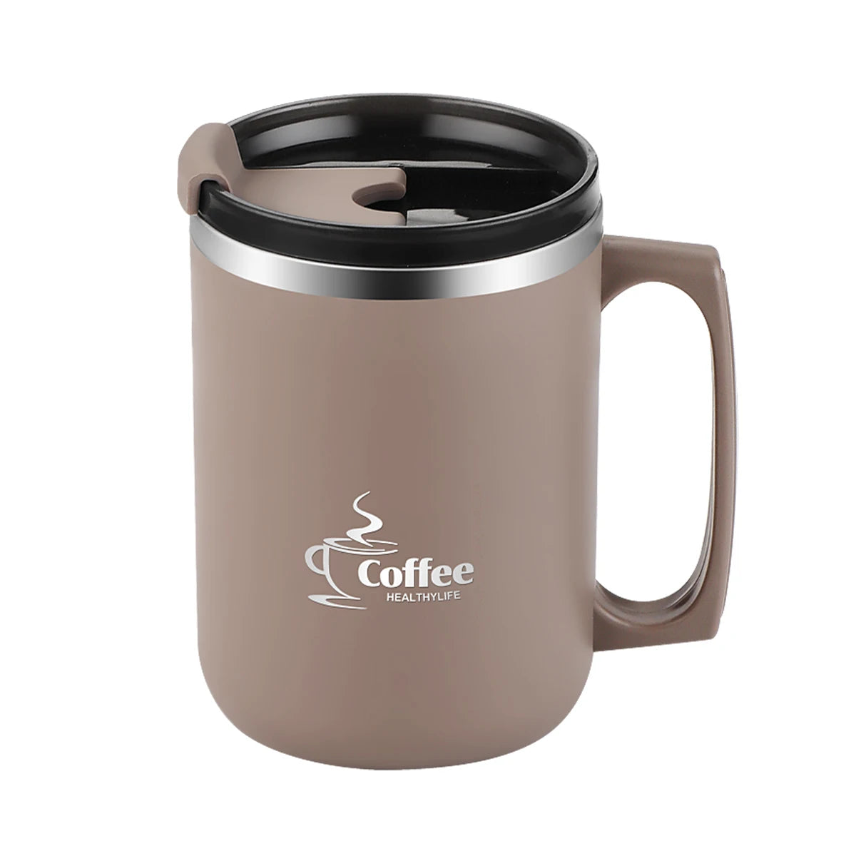 450ML Thermos Mug 304 Stainless Steel Double Wall Insulated Milk Coffee Cup With Handle & Lid Leak-proof Drinking Cup Drinkware