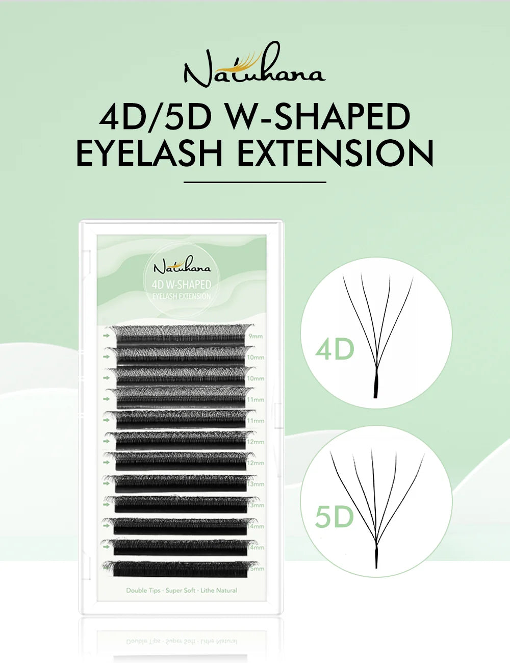NATUHANA W-Shaped 4D 5D Volume Eyelash Extensions Premade Volume Fans W Shape Lashes Natural Soft False Eyelashes for Makeup