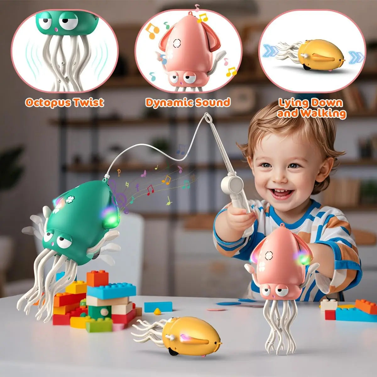 Magic Dancing Octopus Toy Electric Pet Crawling Light&Music Squid Toys for Kids Interactive Development Toddler Tummy Time Gifts