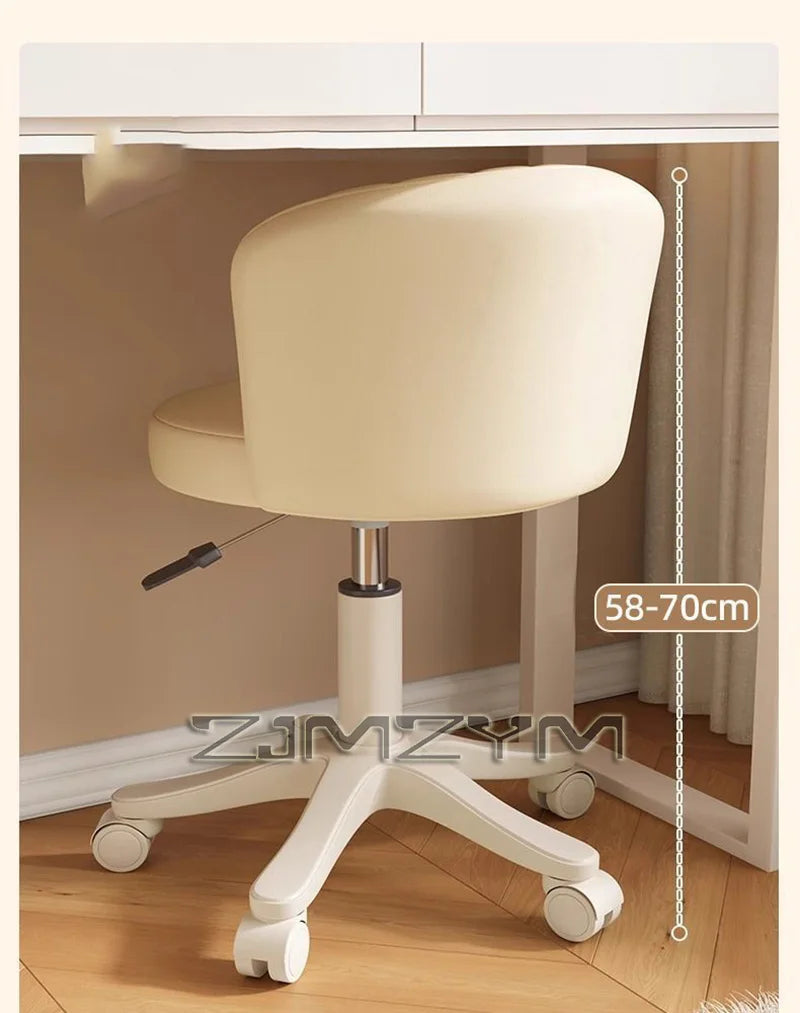 Leather Chair Rotatable Shell Seat Adjustable Rotary Stool for Home Makeup Wear-Resistant Chair for Studios,Wheel-slip Back Chai