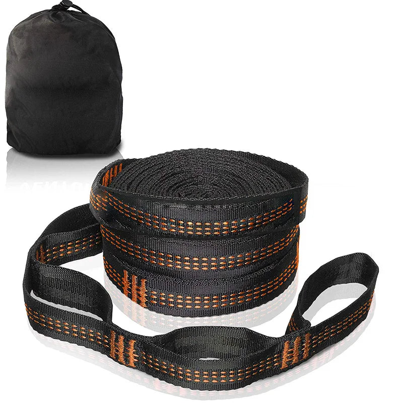 Outdoor hammock straps with more adjustable loops and ultra-length outdoor hammock straps and belts with 7075 alloy aluminum