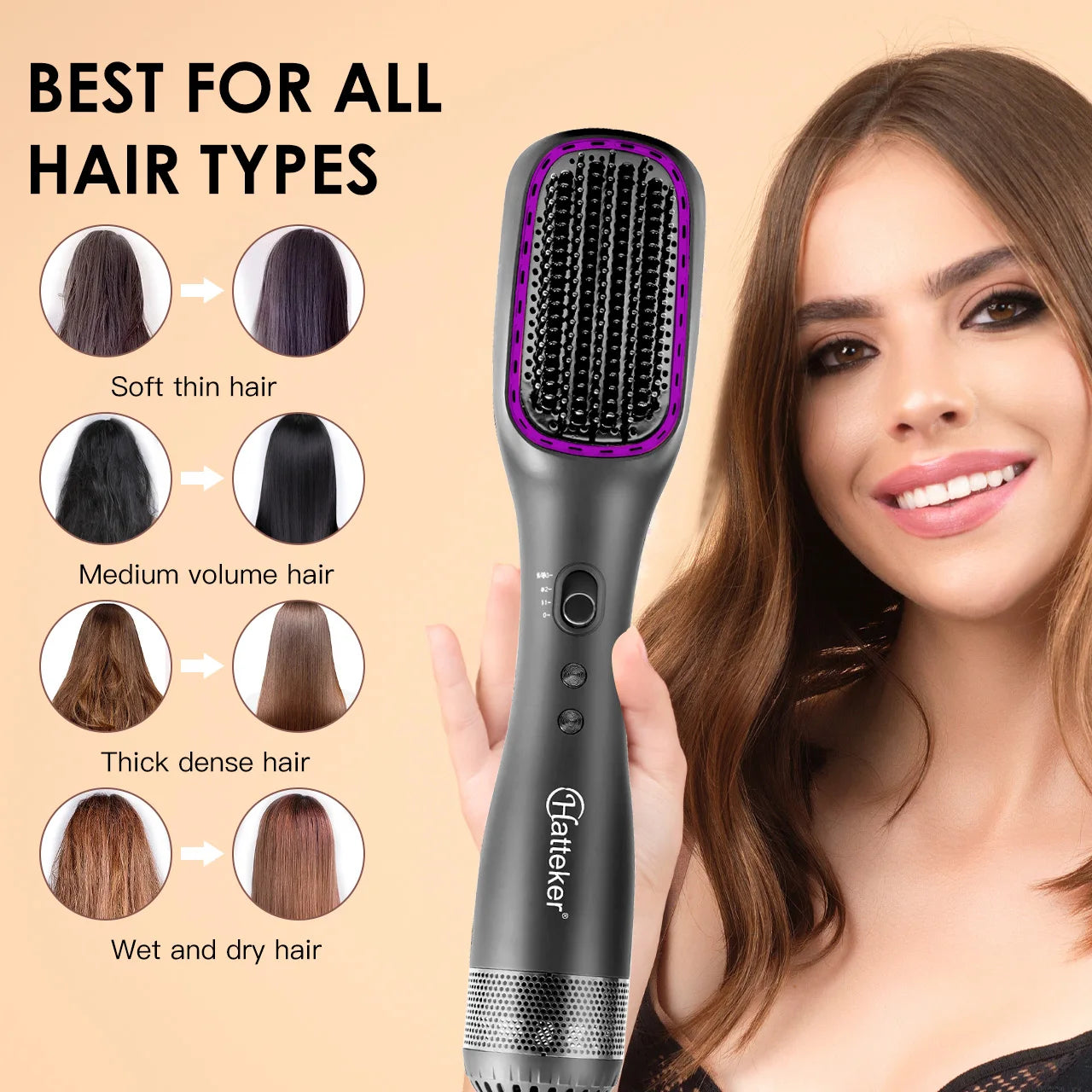 Hatteker Electric Hot Air Comb Styling Comb for Women Anion Heating Hair Straightening Brush for Straight And Curly Hair
